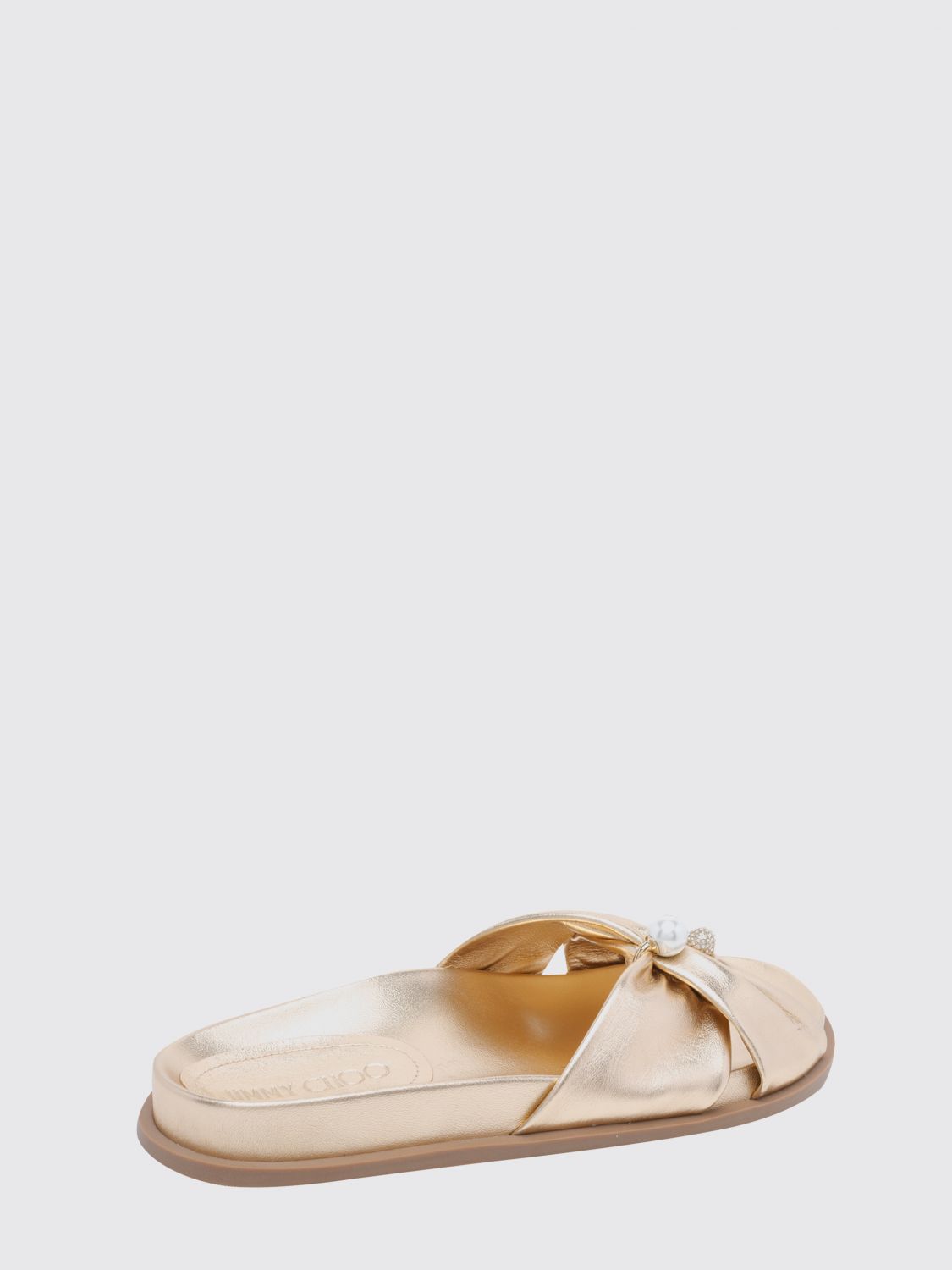 rafi laminated nappa slide sandals with faux pearls and rhinestones
