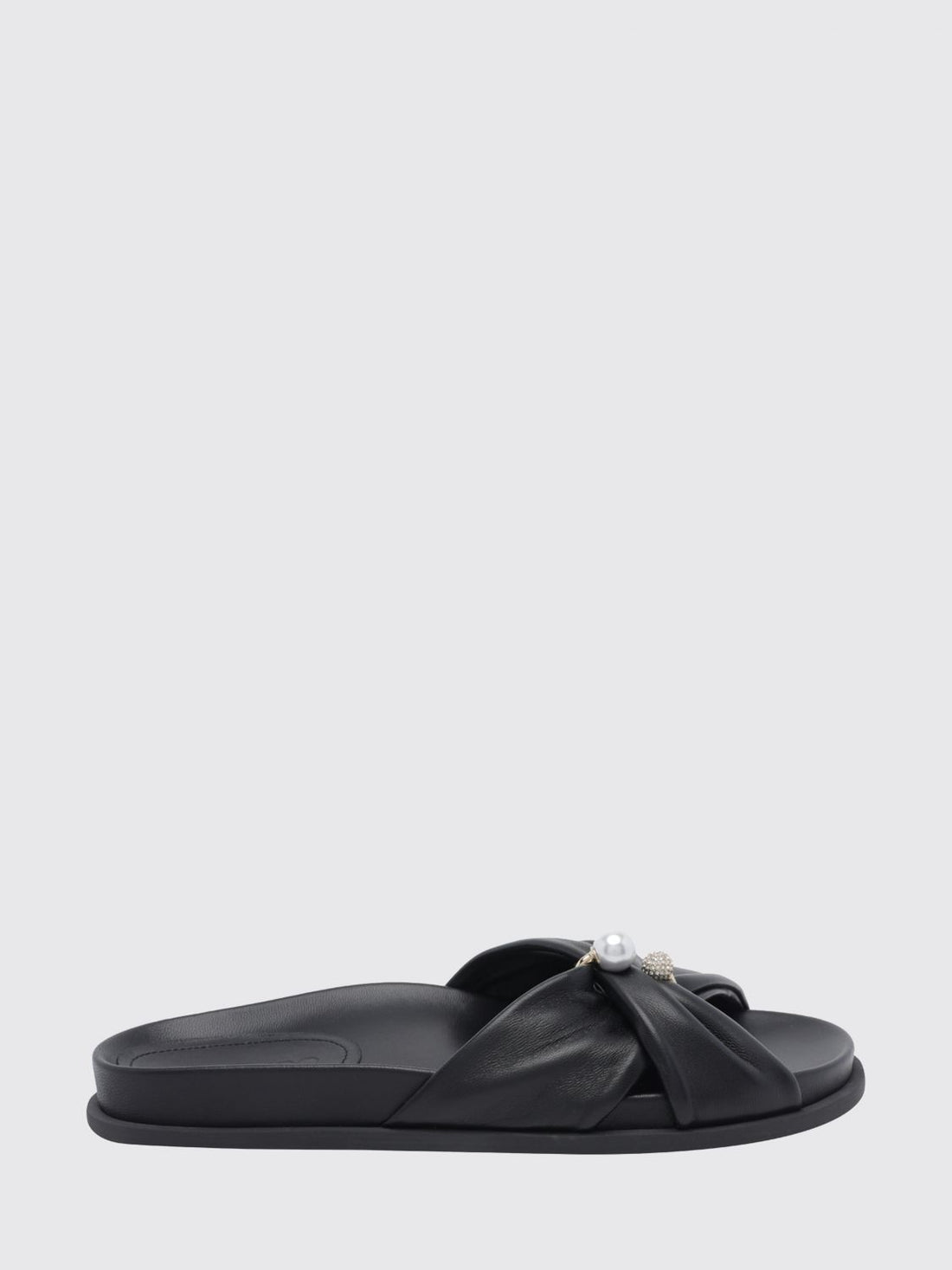 JIMMY CHOO 35 rafi smooth calfskin slide sandals with pearls and rhinestones