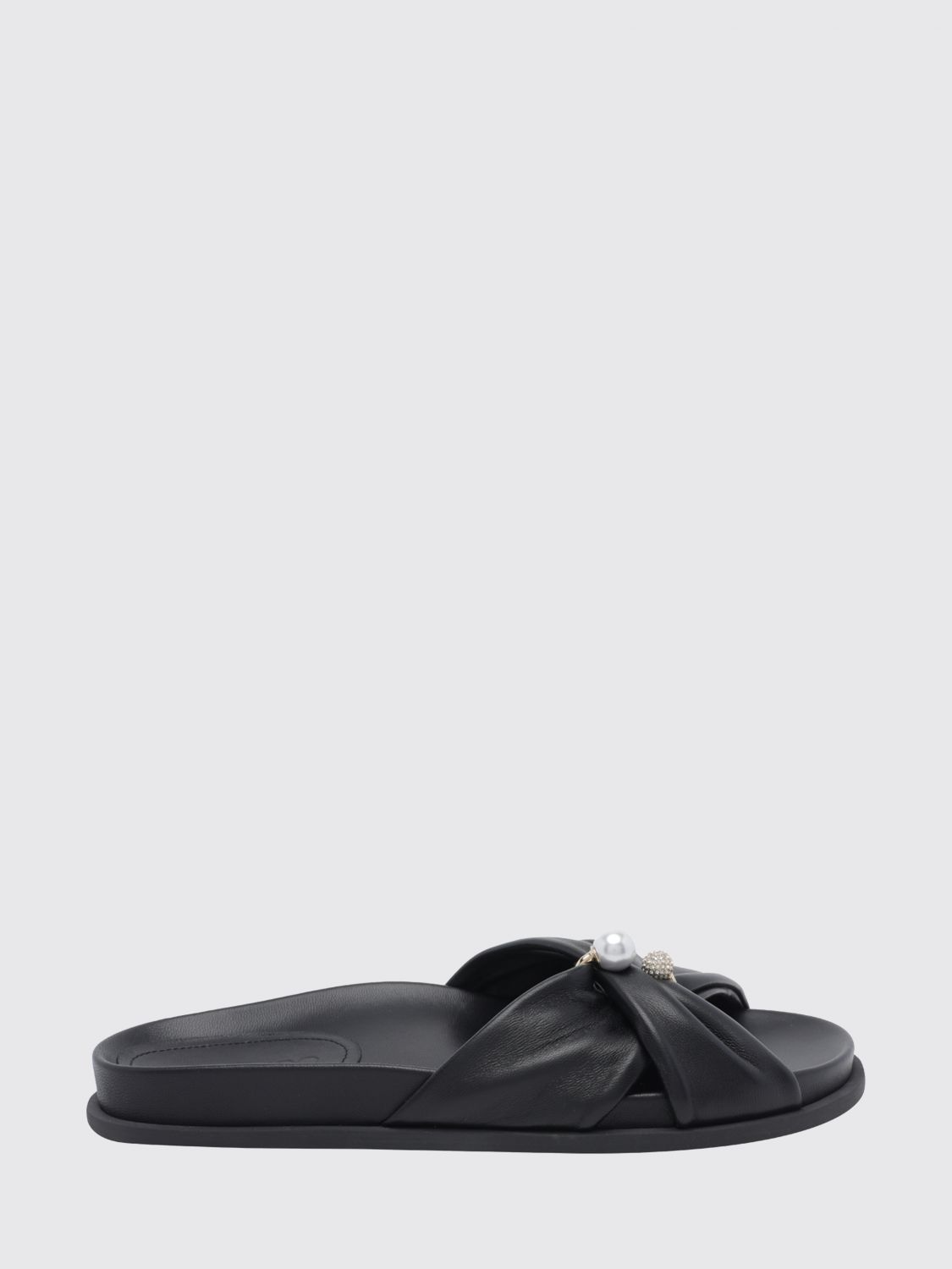 rafi smooth calfskin slide sandals with pearls and rhinestones
