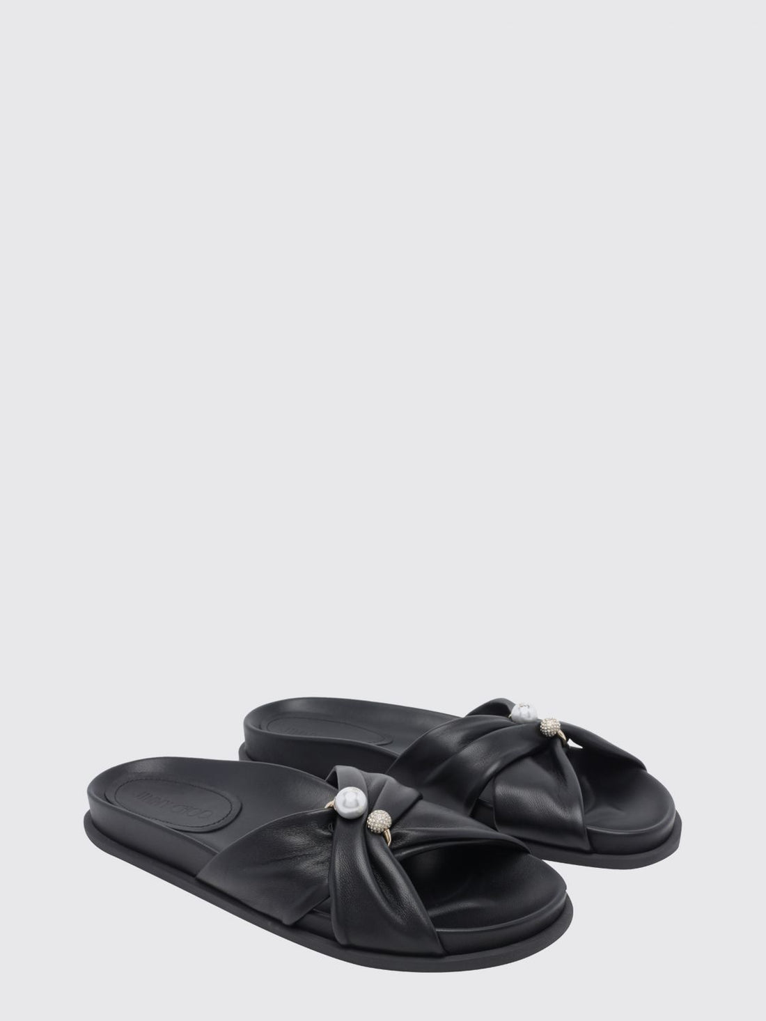 JIMMY CHOO 35 rafi smooth calfskin slide sandals with pearls and rhinestones