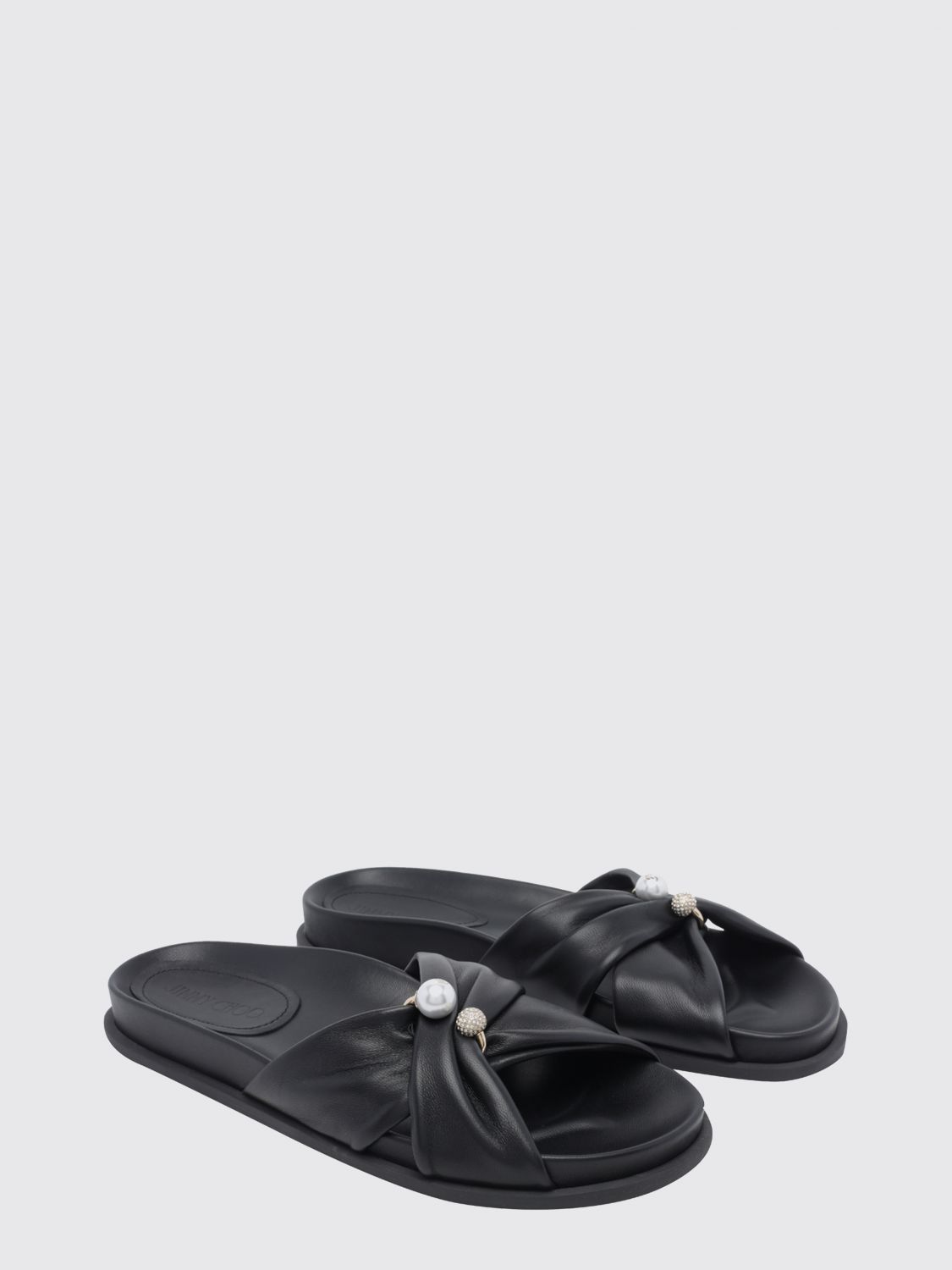 rafi smooth calfskin slide sandals with pearls and rhinestones