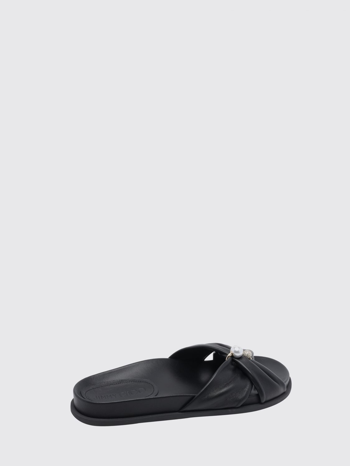 rafi smooth calfskin slide sandals with pearls and rhinestones