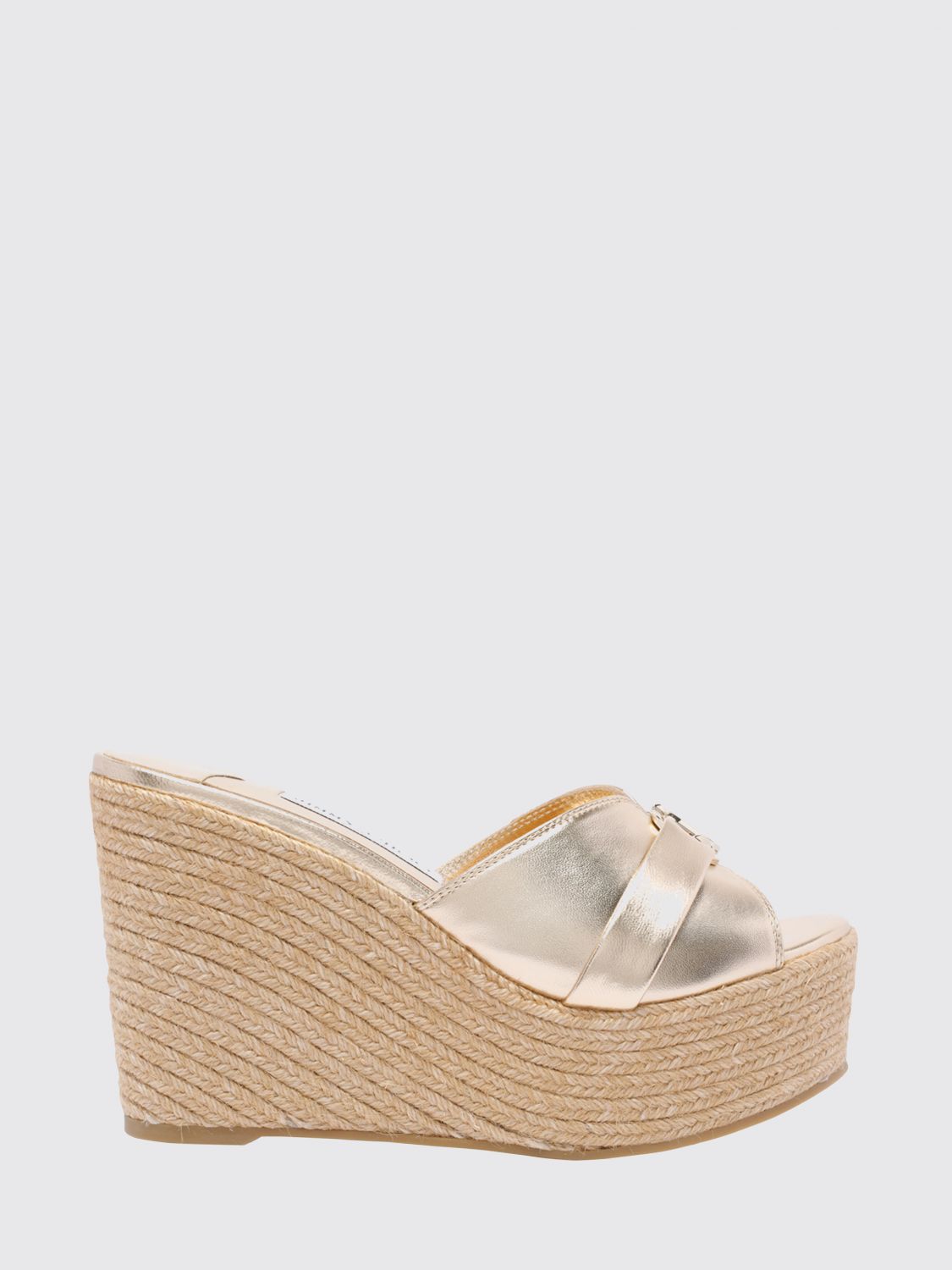 leda high wedge sandals in laminated calfskin leather