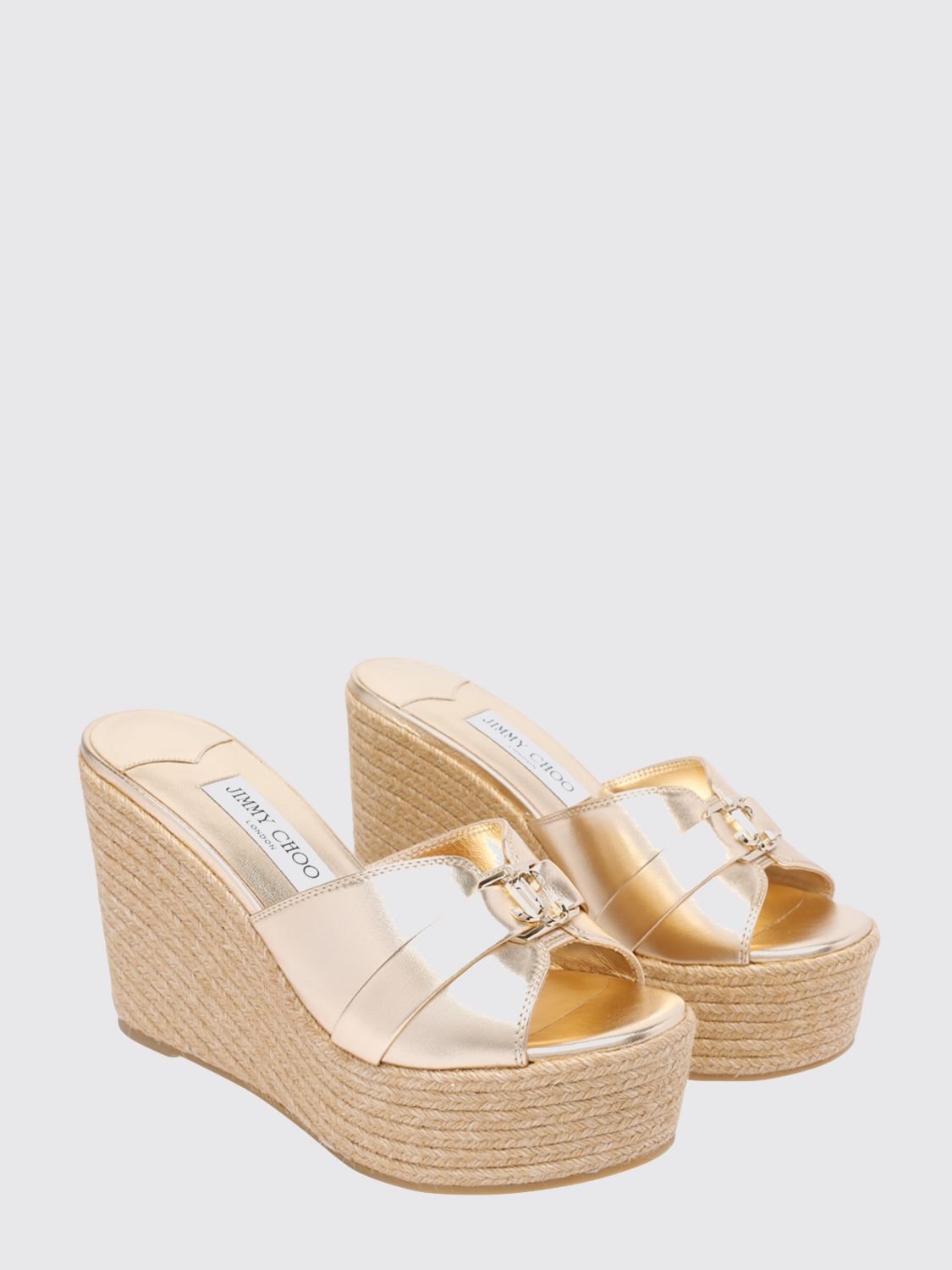 leda high wedge sandals in laminated calfskin leather
