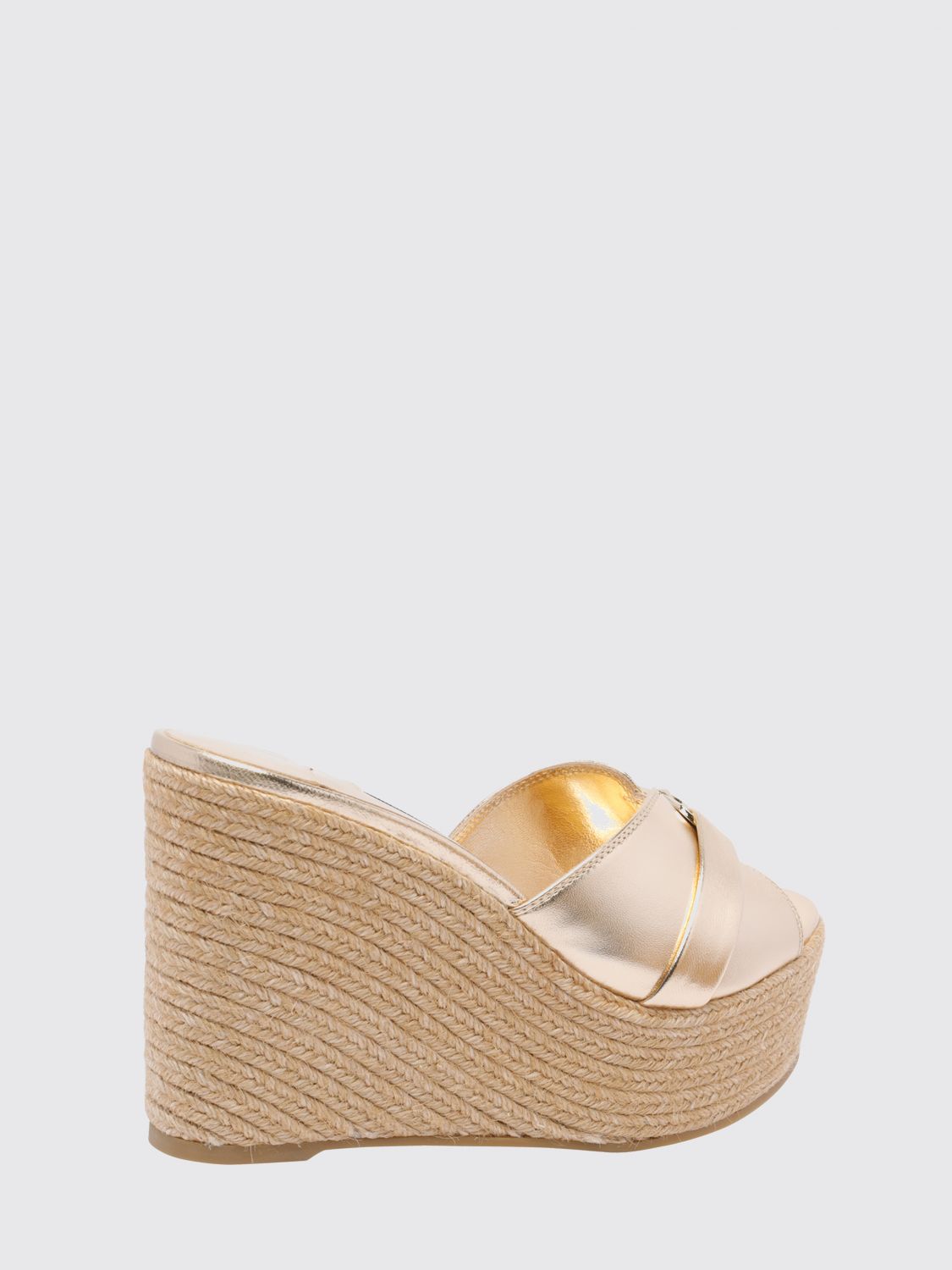 leda high wedge sandals in laminated calfskin leather