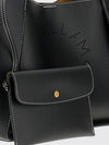 faux leather handbag with perforated logo and pouch