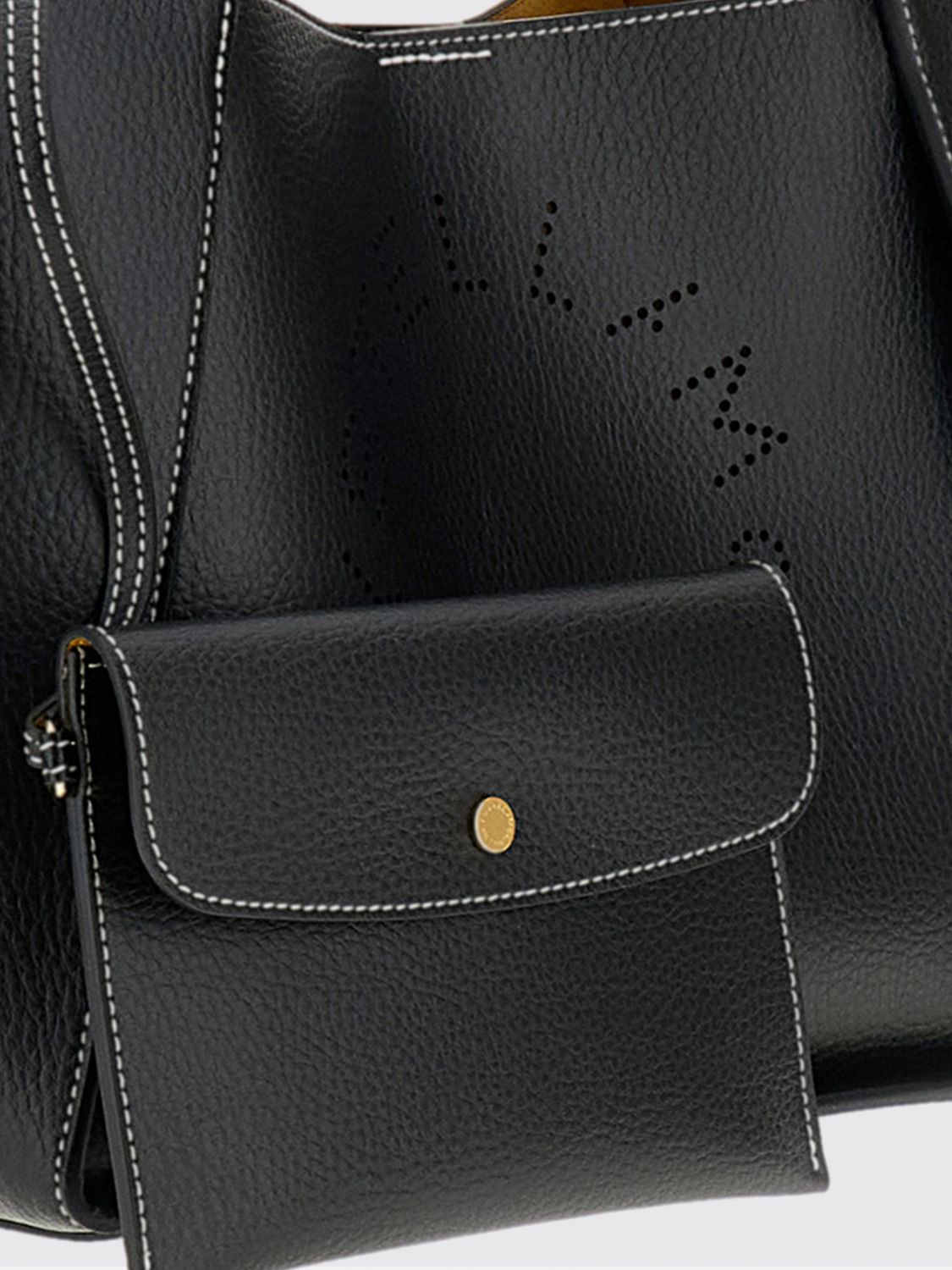 faux leather handbag with perforated logo and pouch