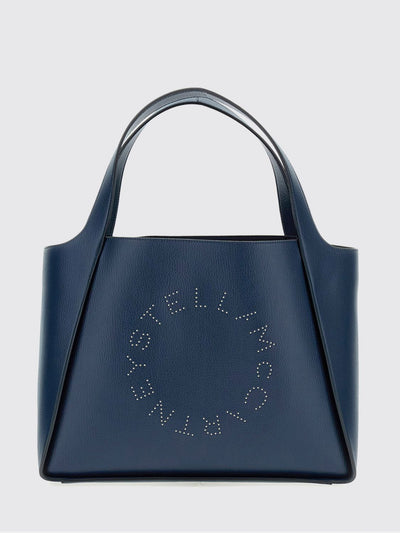 faux leather tote bag with studded logo and pouch