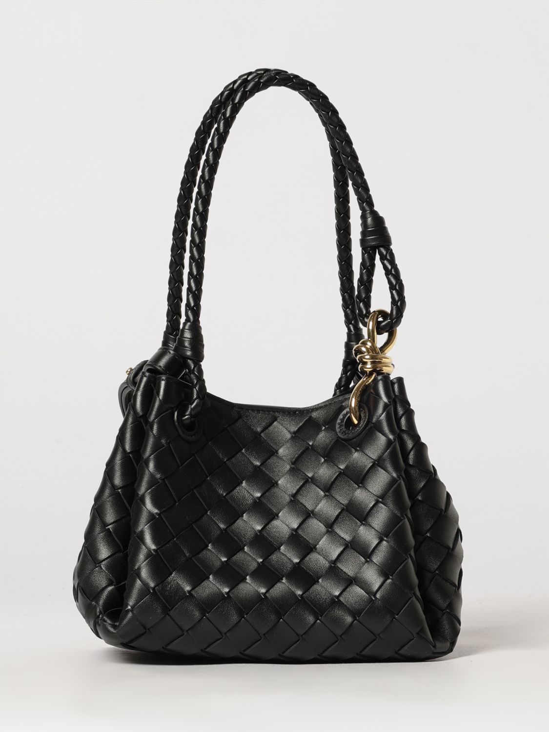 parachute tote bag in intrecciato leather with knot charm