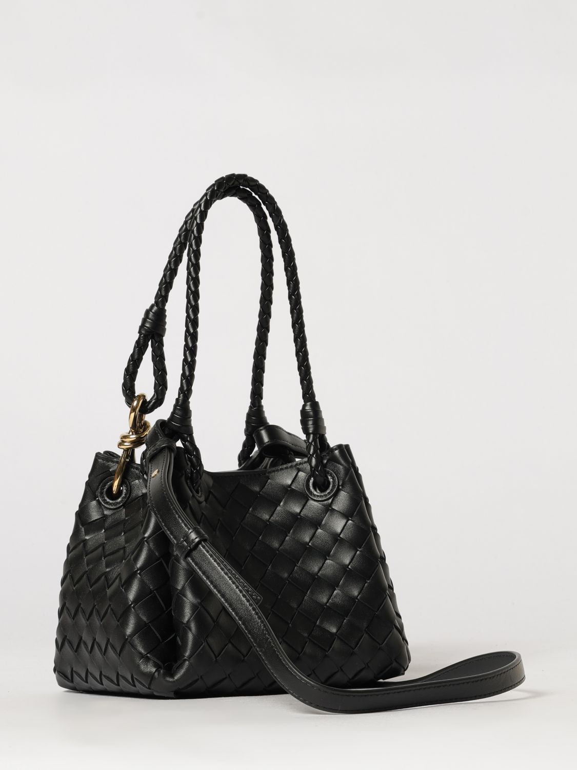 parachute tote bag in intrecciato leather with knot charm