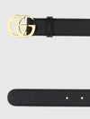 black leather belt with engraved logo buckle