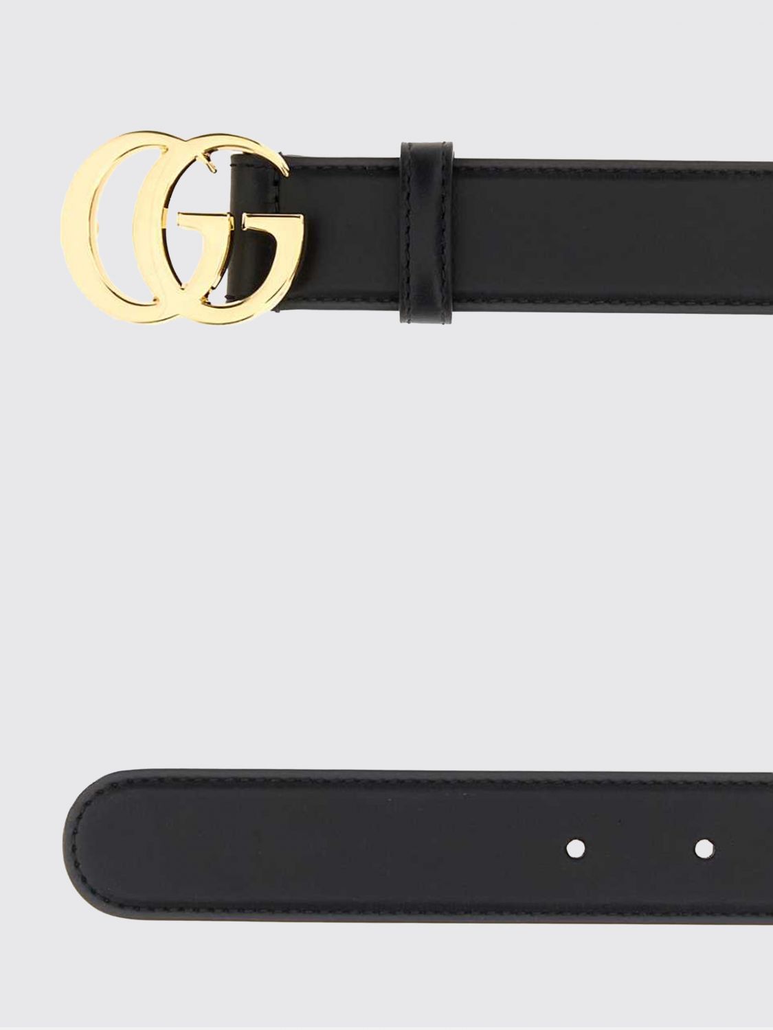 black leather belt with engraved logo buckle