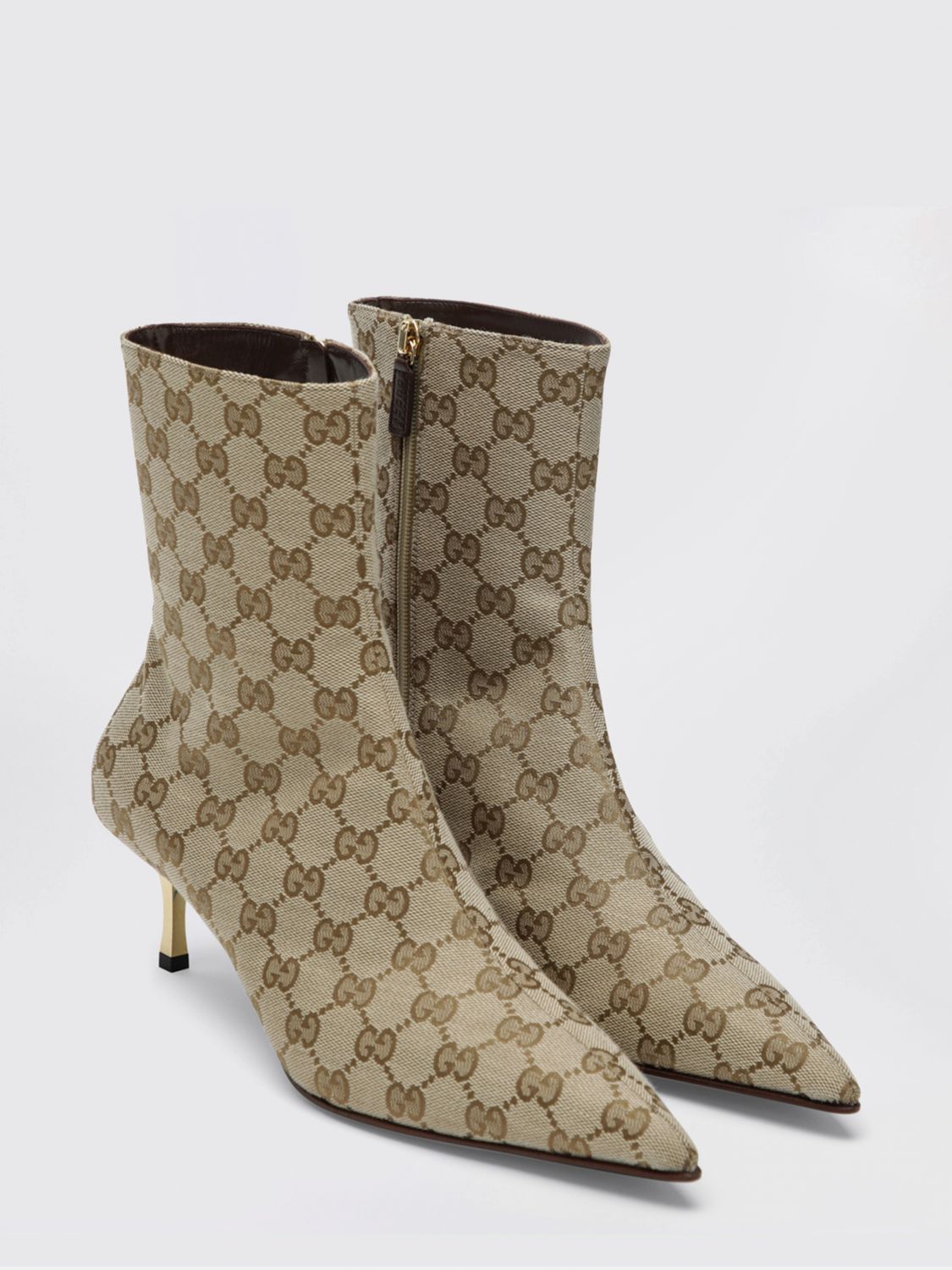 bombshell gg jacquard canvas ankle boots with mid stiletto heel