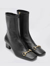 signora stretch leather ankle boots with horsebit and block heel