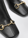 signora stretch leather ankle boots with horsebit and block heel