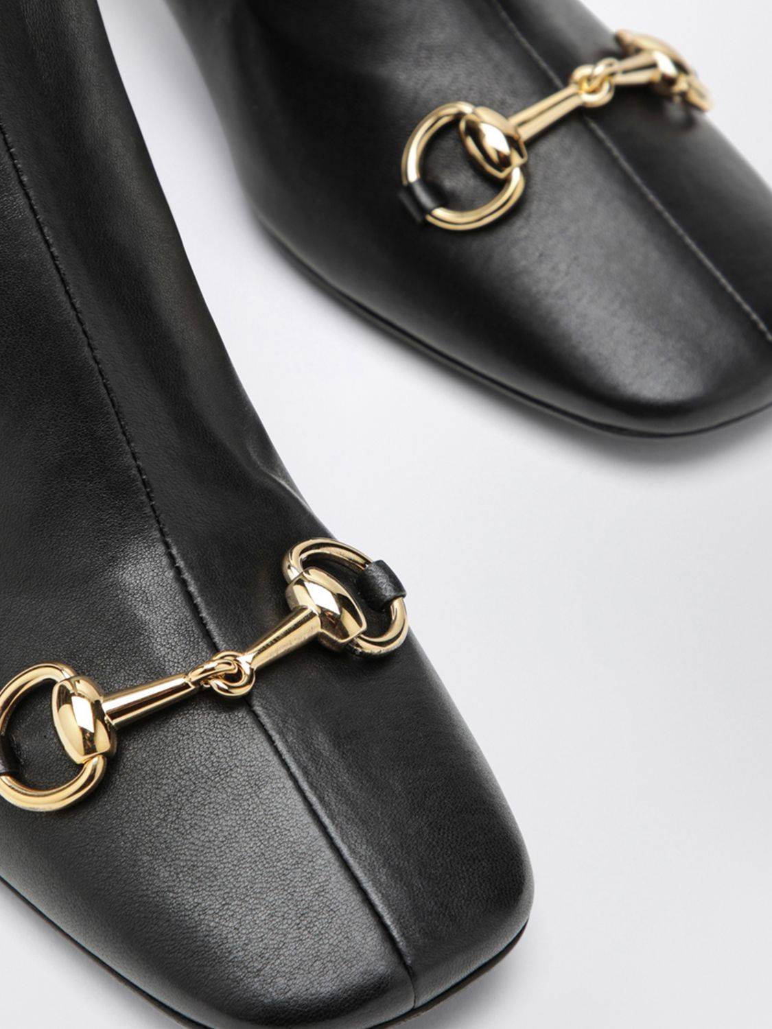 signora stretch leather ankle boots with horsebit and block heel