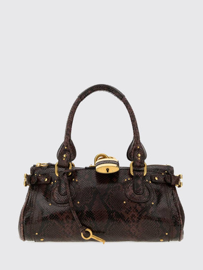 chloé paddington python-print leather handbag with padlock