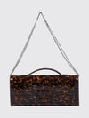 tortoiseshell print lambskin leather clutch with buckle