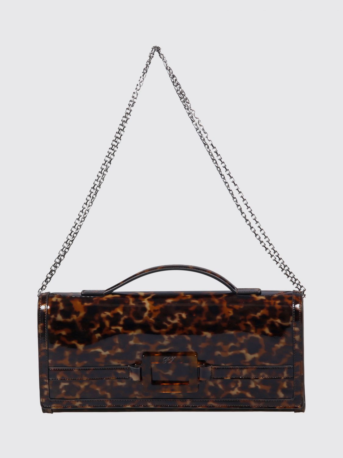 tortoiseshell print lambskin leather clutch with buckle