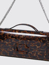 tortoiseshell print lambskin leather clutch with buckle