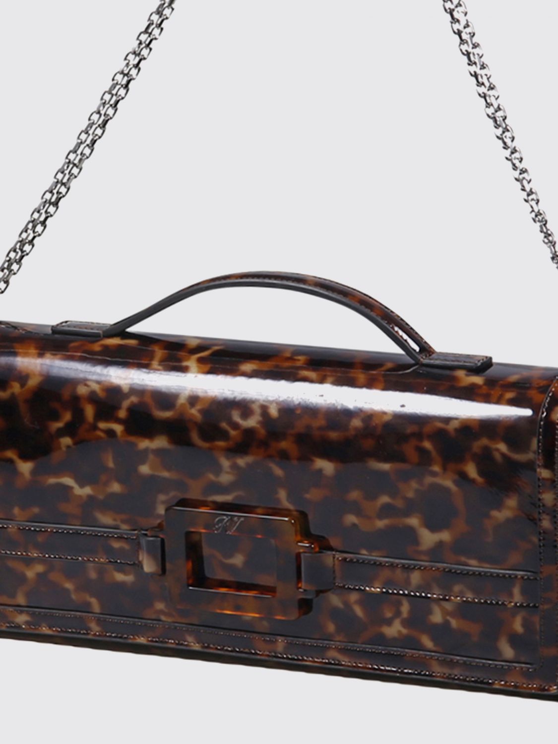 tortoiseshell print lambskin leather clutch with buckle