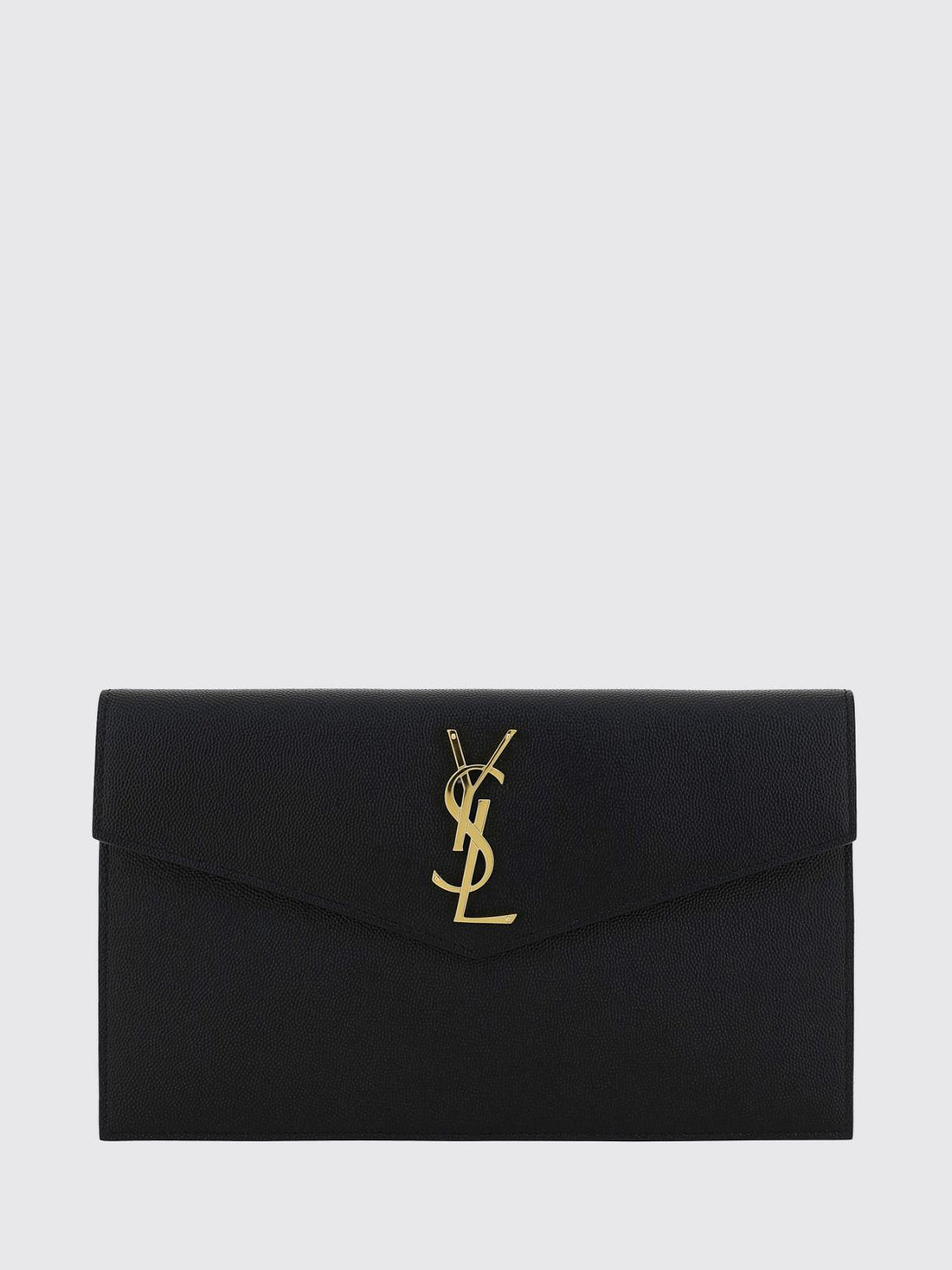 SAINT LAURENT OS uptown grain de poudre leather envelope clutch with ysl logo