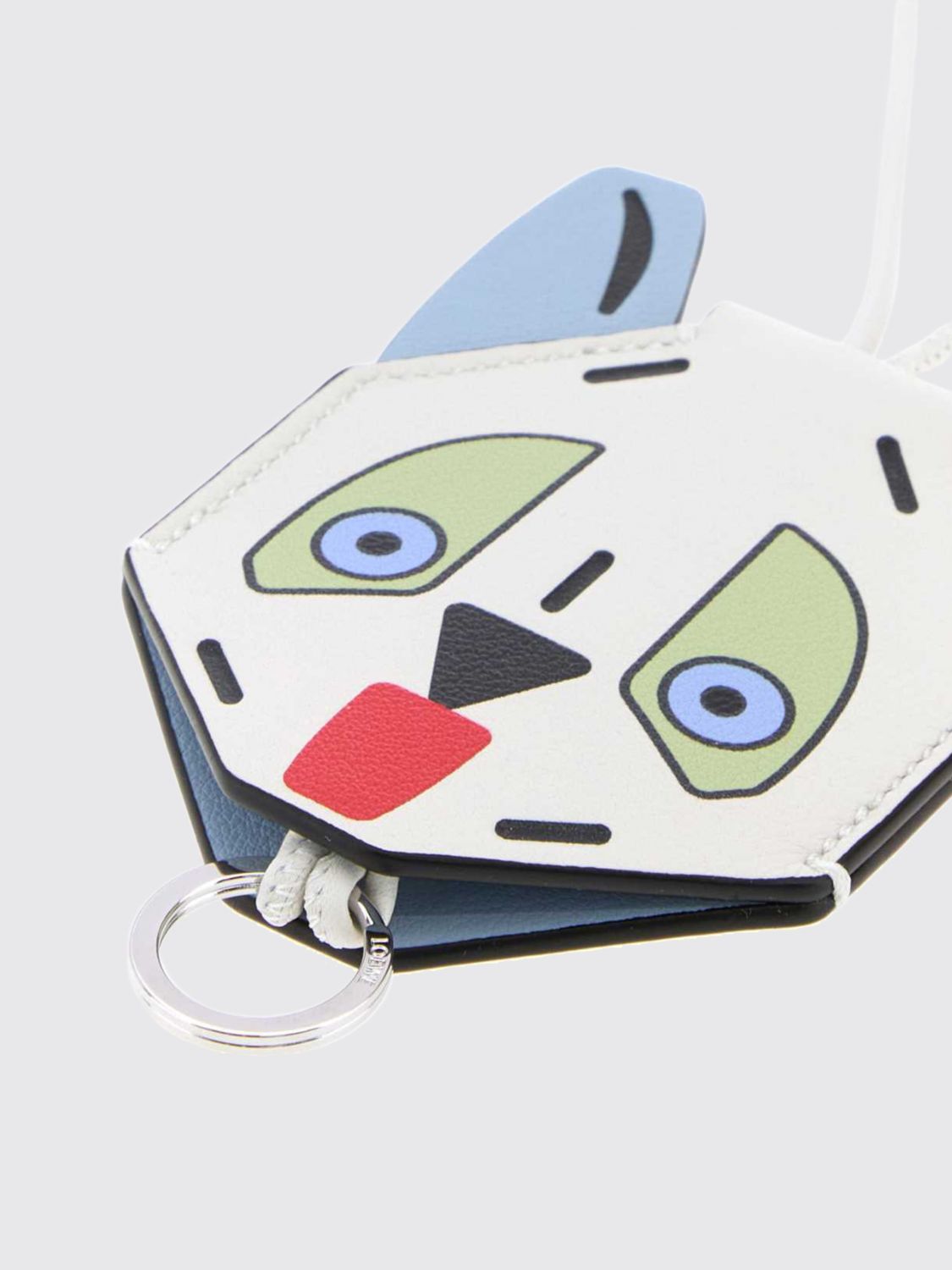 futurist cat calfskin keychain with engraved logo and metal ring