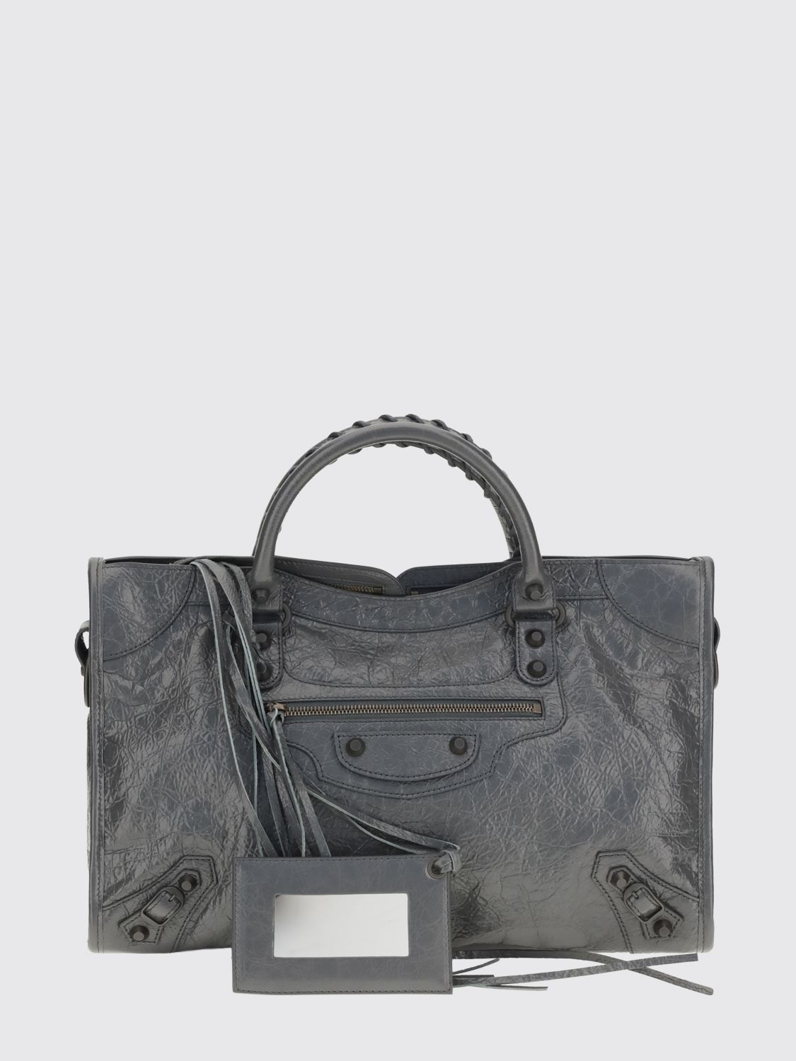 le city medium arena lambskin handbag with studs and mirror