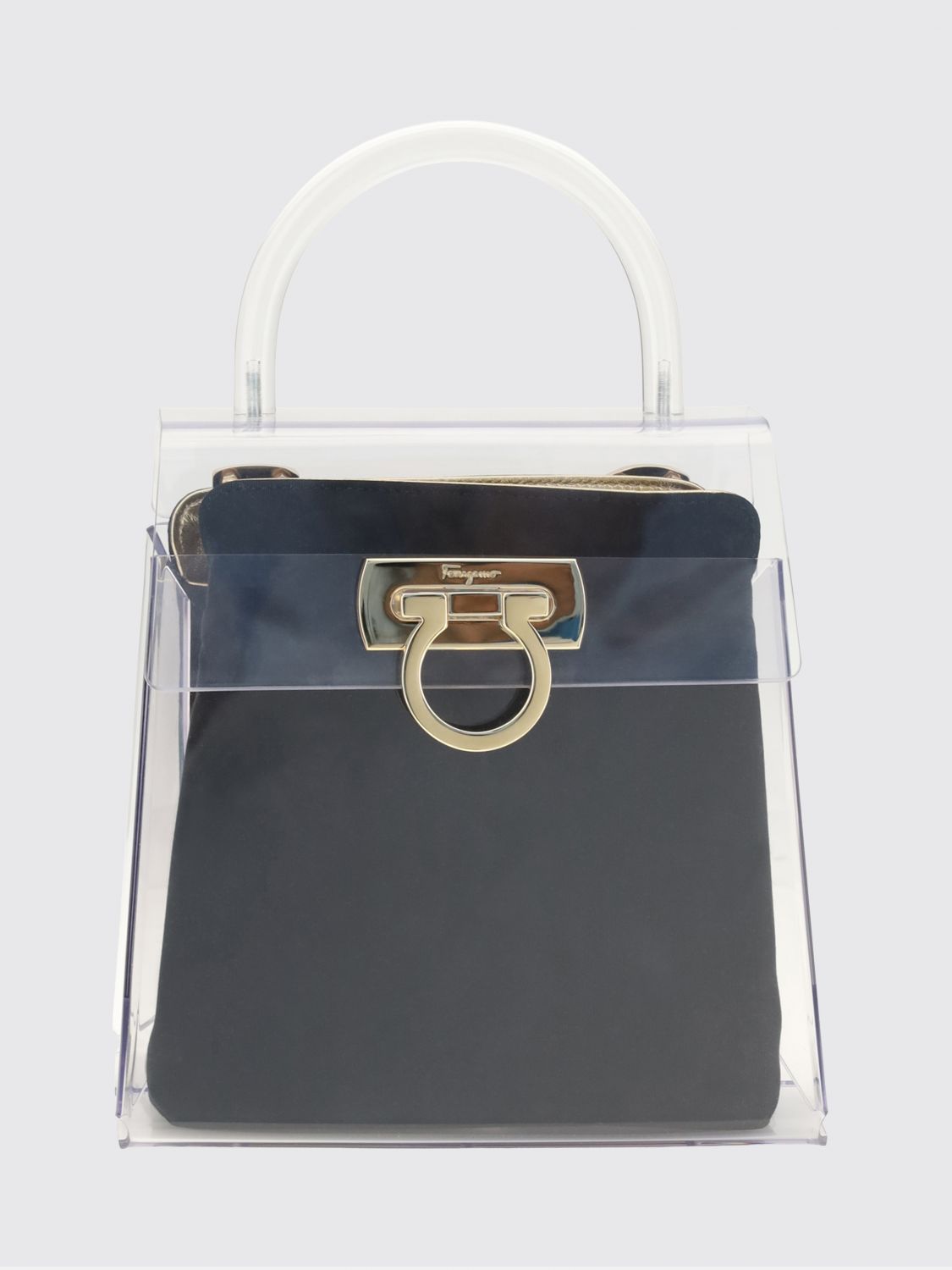 pvc handbag with gancini closure and tubular handle