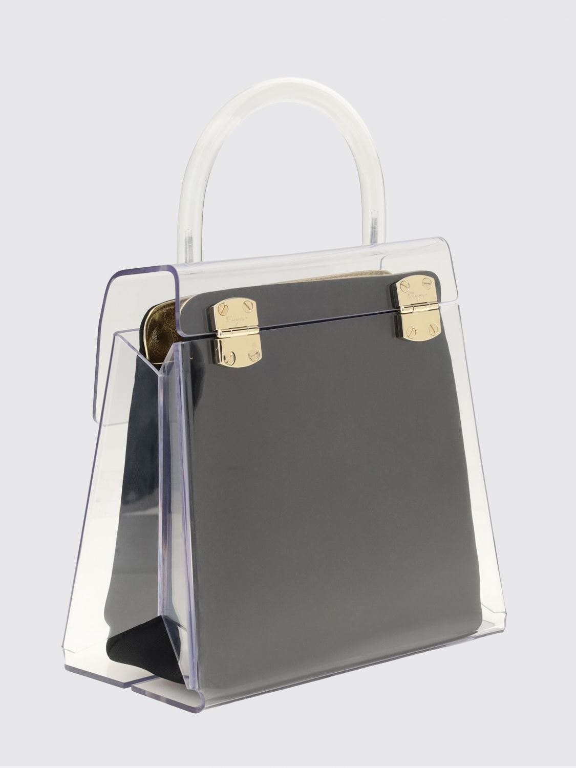 pvc handbag with gancini closure and tubular handle