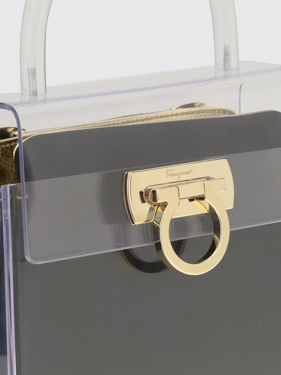 pvc handbag with gancini closure and tubular handle