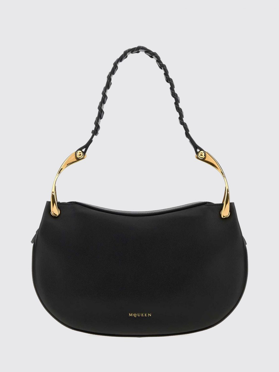 MCQUEEN OS wishbone calfskin shoulder bag with woven handle