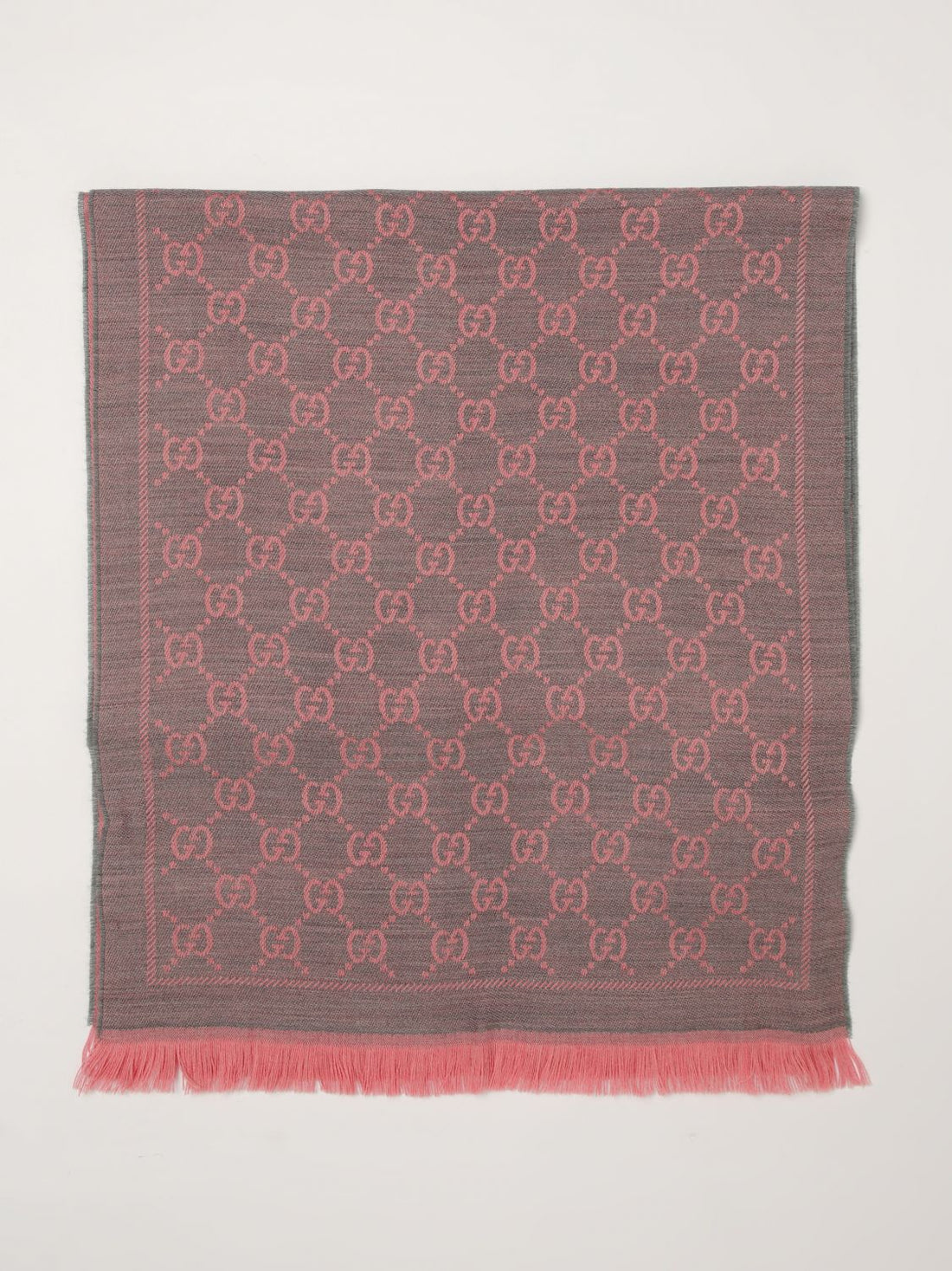 GUCCI OS gg jacquard wool scarf with fringed edges