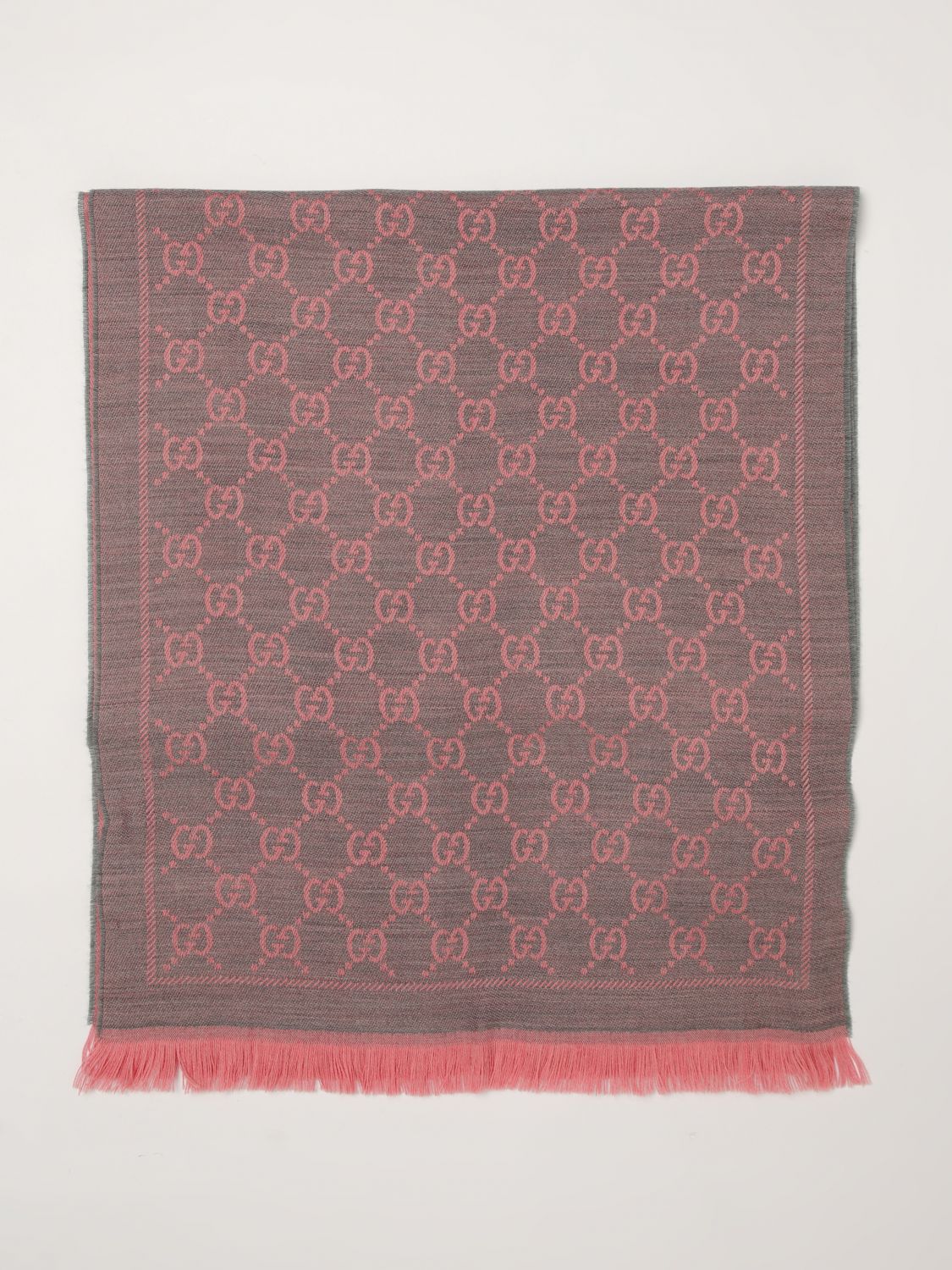 gg jacquard wool scarf with fringed edges
