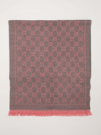 gg jacquard wool scarf with fringed edges