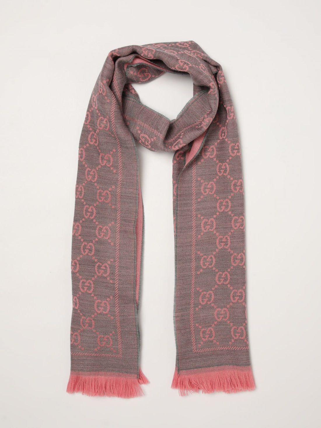 GUCCI OS gg jacquard wool scarf with fringed edges