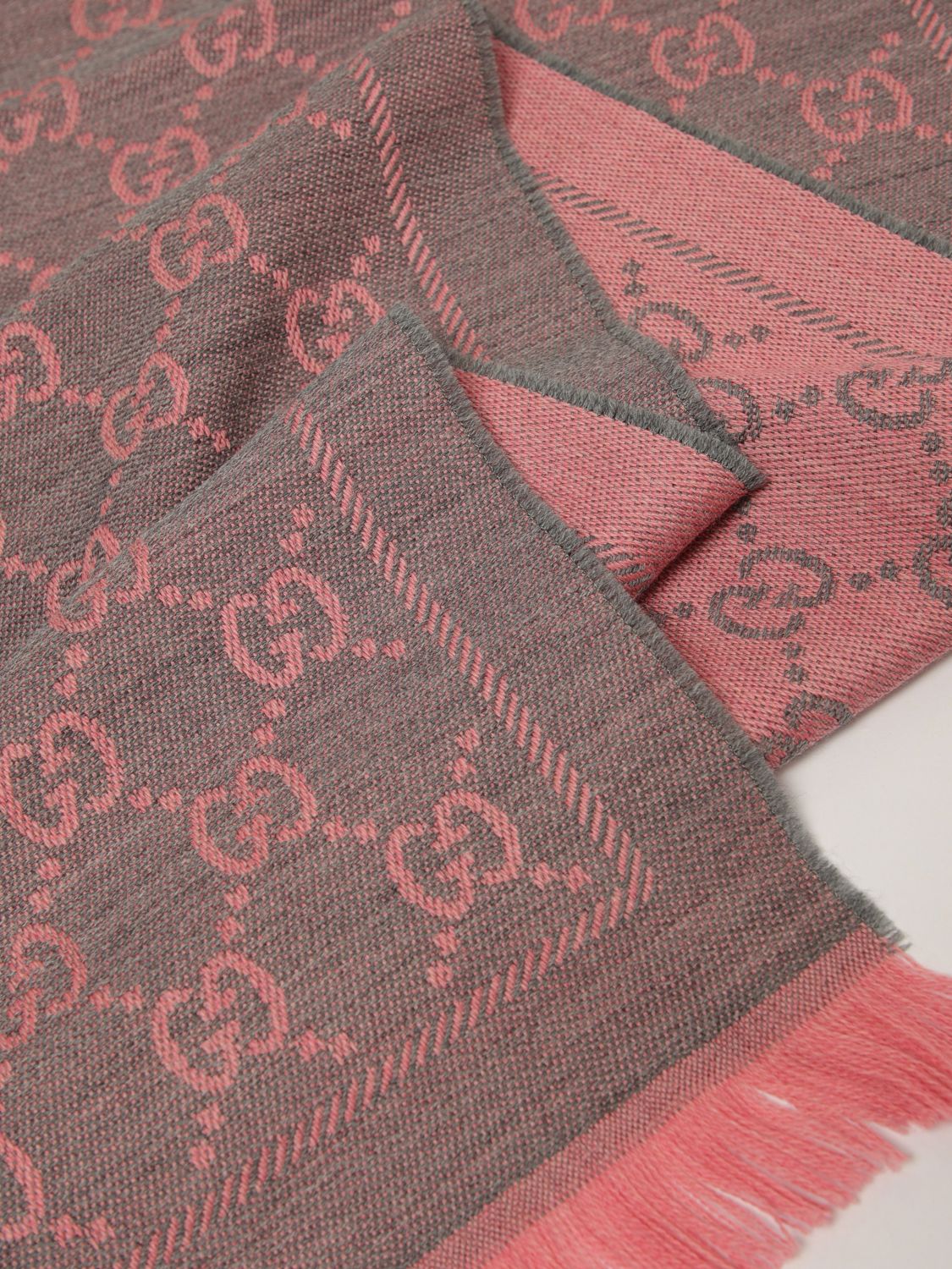 gg jacquard wool scarf with fringed edges