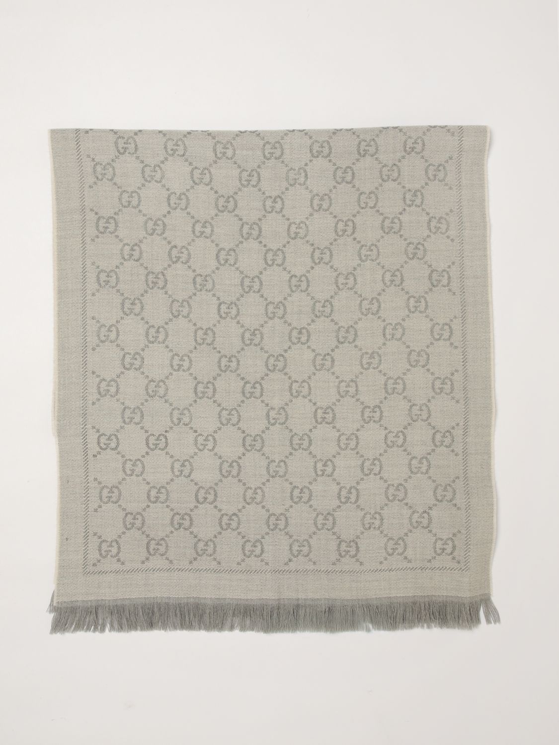 gg jacquard wool scarf with fringed edges