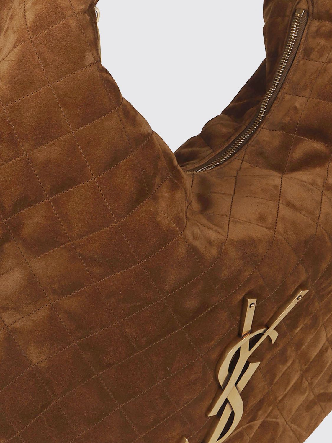 icare quilted suede shoulder bag with ysl monogram