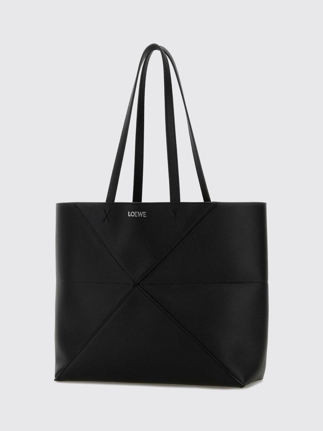 puzzle fold medium calfskin leather tote bag with double handle
