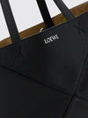 puzzle fold medium calfskin leather tote bag with double handle