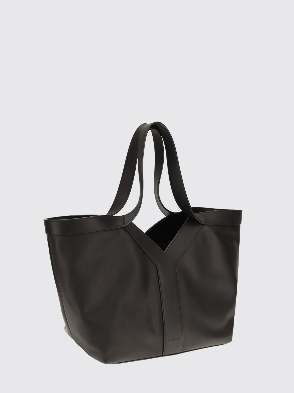 smooth calfskin leather tote bag with double handle