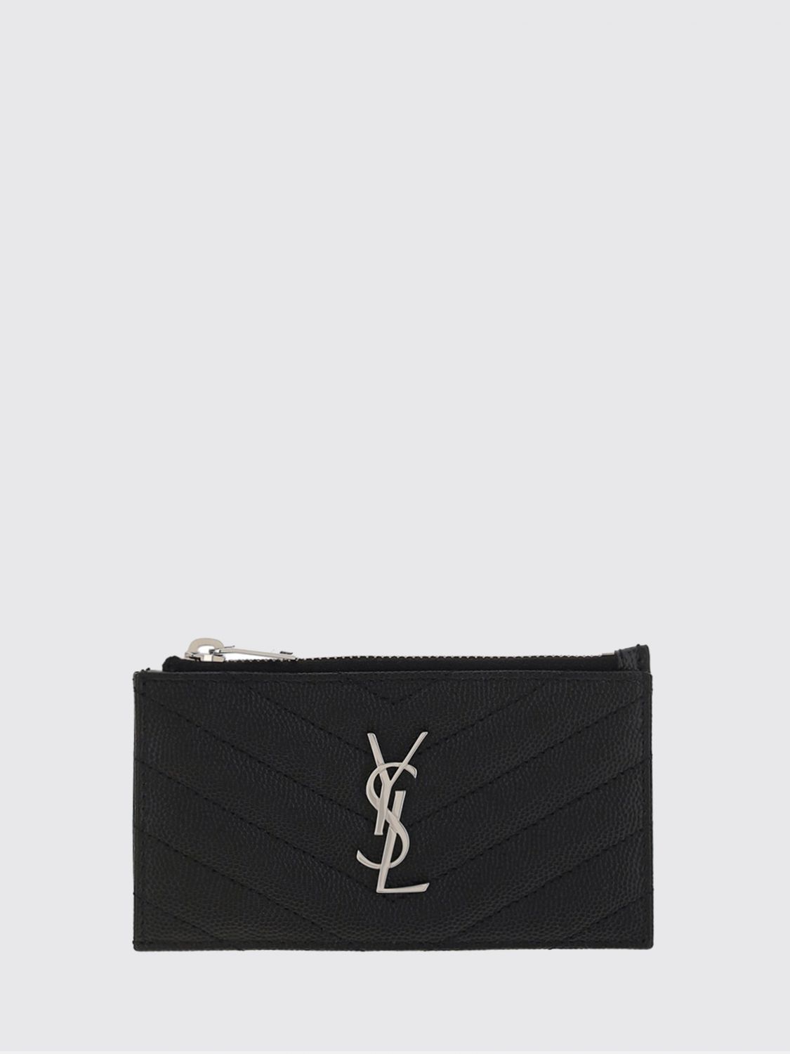 grain de poudre leather card holder with chevron pattern and ysl logo