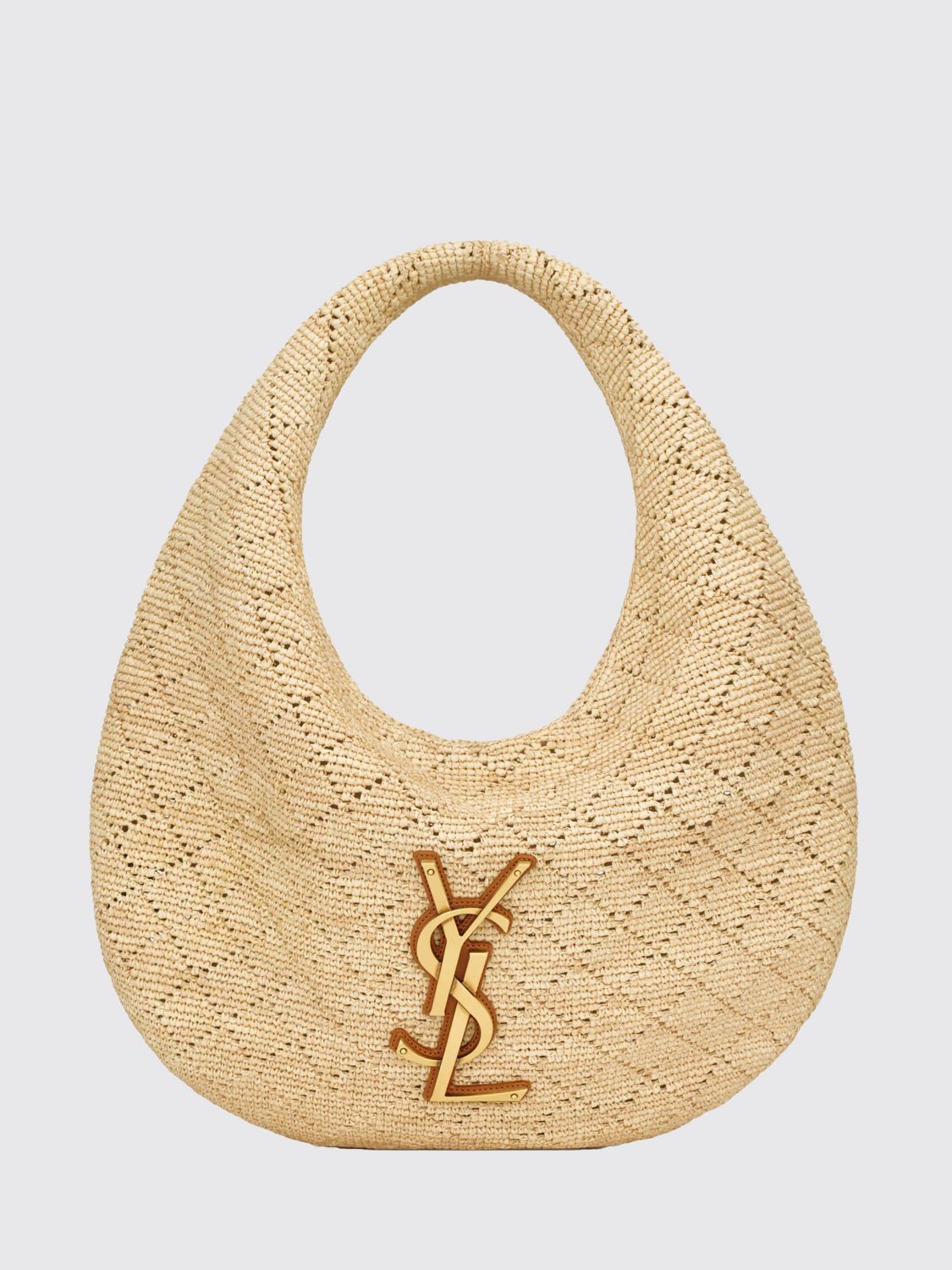 icare crochet raffia shoulder bag with ysl logo