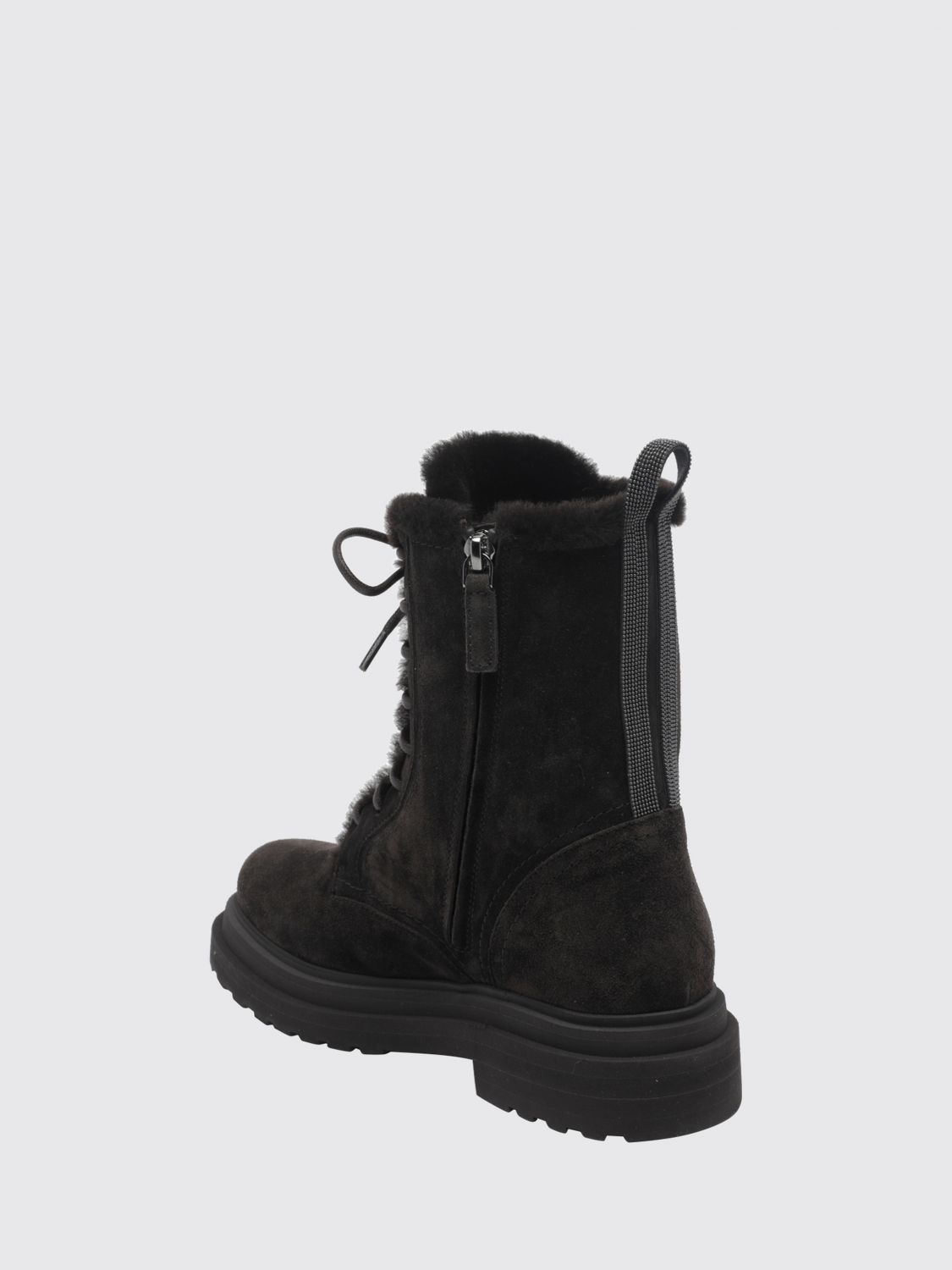 leather and suede combat boots with monili detail