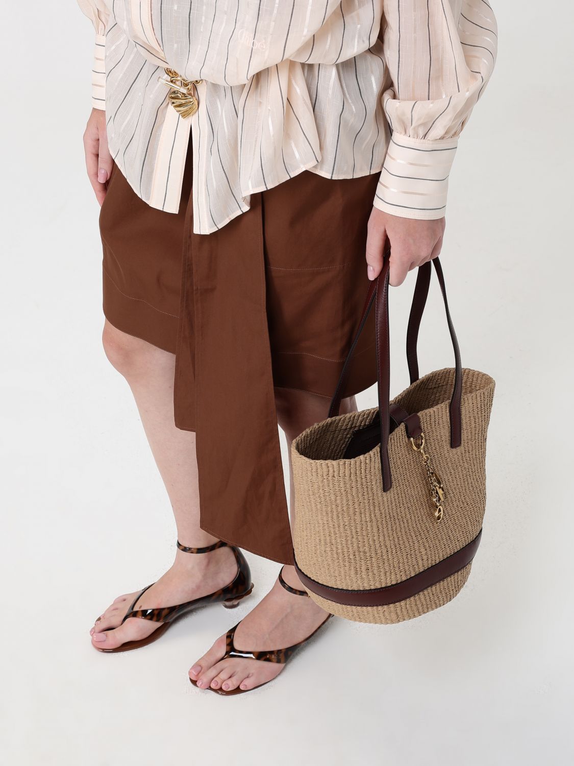 handbag chloé in two-colour raffia with double leather handles