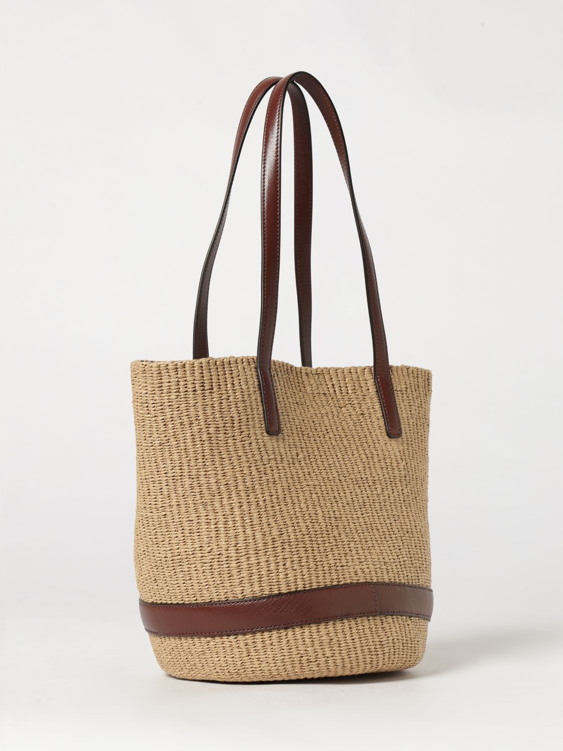 handbag chloé in two-colour raffia with double leather handles