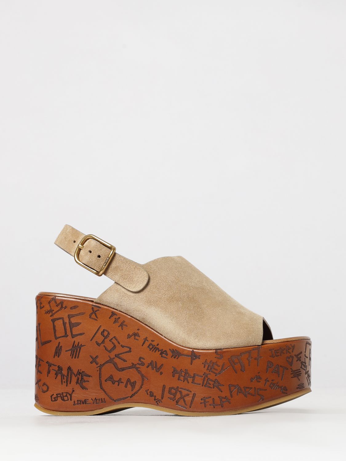 high wedge suede sandals chloé with ankle strap