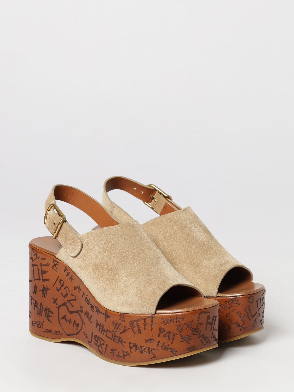 high wedge suede sandals chloé with ankle strap