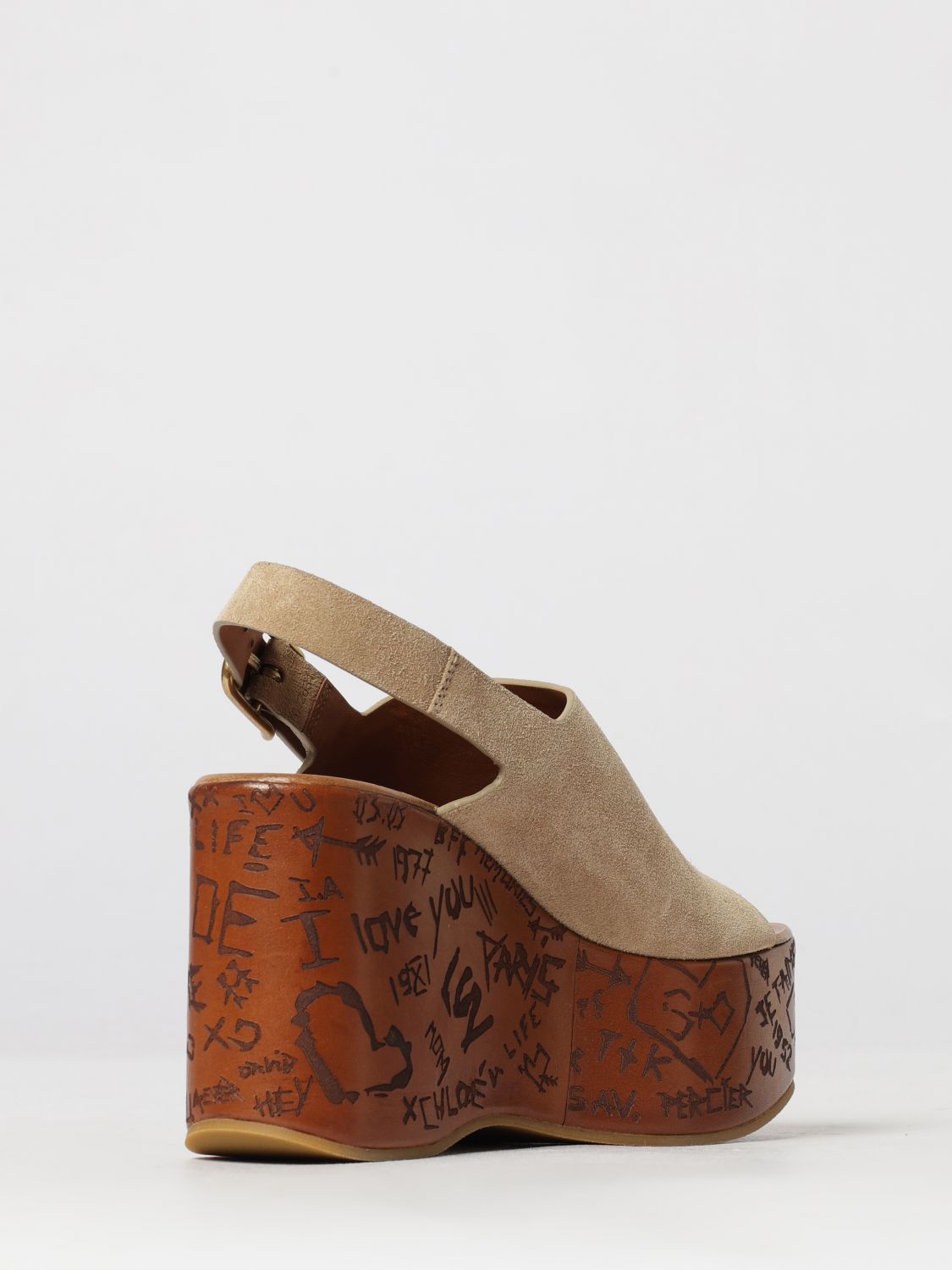 high wedge suede sandals chloé with ankle strap